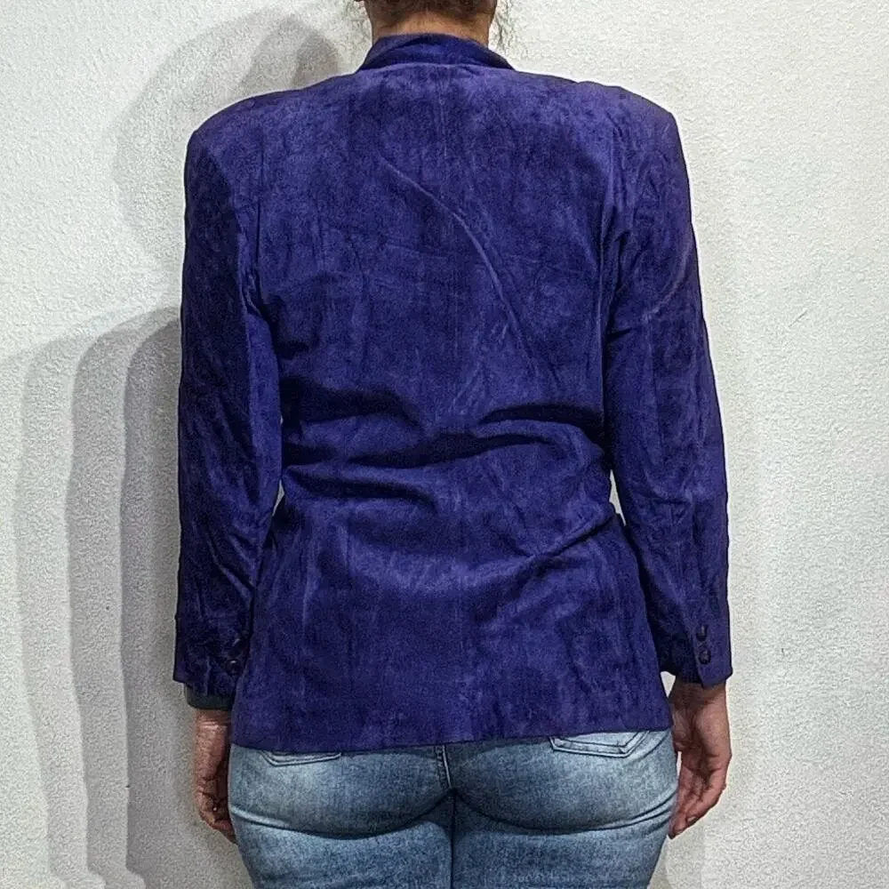 Evan Davies Blue Suede Leather One Button Vintage Blazer Sz 6